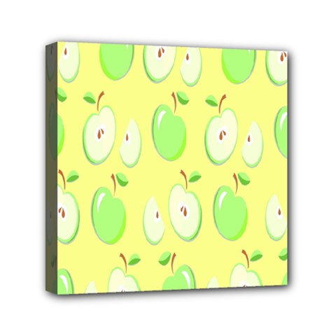 Apple Pattern Green Yellow Mini Canvas 6  X 6  (stretched) by artworkshop