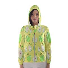 Apple Pattern Green Yellow Women s Hooded Windbreaker by artworkshop