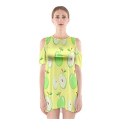 Apple Pattern Green Yellow Shoulder Cutout One Piece Dress by artworkshop