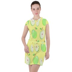 Apple Pattern Green Yellow Drawstring Hooded Dress by artworkshop