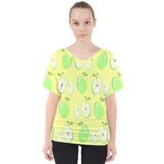 Apple Pattern Green Yellow V-neck Dolman Drape Top by artworkshop