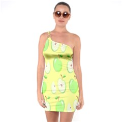 Apple Pattern Green Yellow One Soulder Bodycon Dress by artworkshop