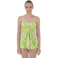 Apple Pattern Green Yellow Babydoll Tankini Set