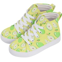 Apple Pattern Green Yellow Kids  Hi-top Skate Sneakers by artworkshop