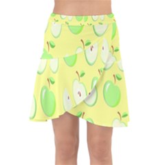 Apple Pattern Green Yellow Wrap Front Skirt by artworkshop