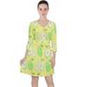 Apple Pattern Green Yellow Quarter Sleeve Ruffle Waist Dress View1