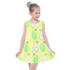 Apple Pattern Green Yellow Kids  Summer Dress by artworkshop