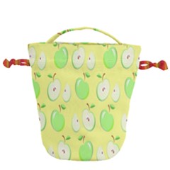 Apple Pattern Green Yellow Drawstring Bucket Bag by artworkshop