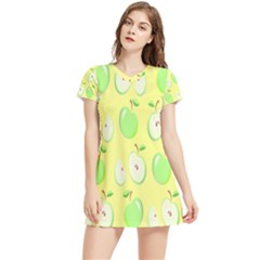 Apple Pattern Green Yellow Women s Sports Skirt by artworkshop