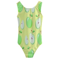 Apple Pattern Green Yellow Kids  Cut-out Back One Piece Swimsuit by artworkshop