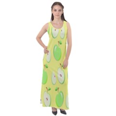 Apple Pattern Green Yellow Sleeveless Velour Maxi Dress