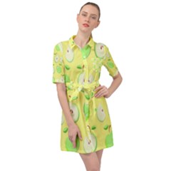 Apple Pattern Green Yellow Belted Shirt Dress by artworkshop