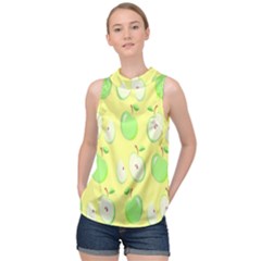 Apple Pattern Green Yellow High Neck Satin Top by artworkshop