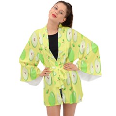 Apple Pattern Green Yellow Long Sleeve Kimono by artworkshop