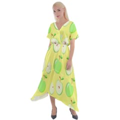 Apple Pattern Green Yellow Cross Front Sharkbite Hem Maxi Dress by artworkshop