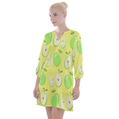 Apple Pattern Green Yellow Open Neck Shift Dress by artworkshop