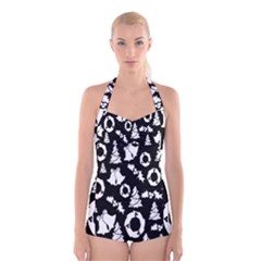  Card Christmas Decembera Boyleg Halter Swimsuit 