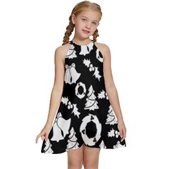  Card Christmas Decembera Kids  Halter Collar Waist Tie Chiffon Dress