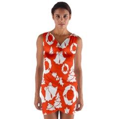 Orange Background Card Christmas  Wrap Front Bodycon Dress by artworkshop