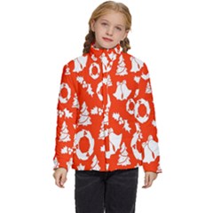 Orange Background Card Christmas  Kids  Puffer Bubble Jacket Coat by artworkshop