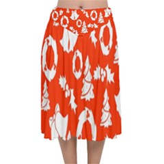 Orange Background Card Christmas  Velvet Flared Midi Skirt by artworkshop