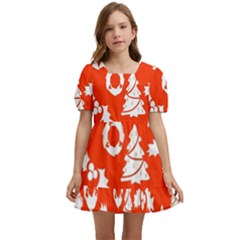 Orange Background Card Christmas  Kids  Short Sleeve Dolly Dress