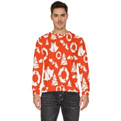 Orange Background Card Christmas  Men s Fleece Sweatshirt by artworkshop