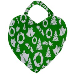 Green  Background Card Christmas  Giant Heart Shaped Tote by artworkshop
