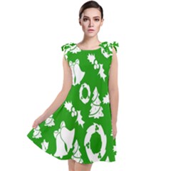 Green  Background Card Christmas  Tie Up Tunic Dress by artworkshop