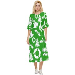 Green  Background Card Christmas  Double Cuff Midi Dress by artworkshop