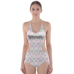 Seamless-pattern Cut-out One Piece Swimsuit