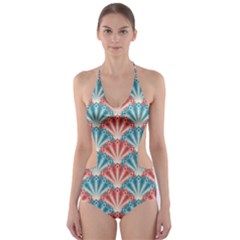 Seamless-patter-peacock Cut-out One Piece Swimsuit by nateshop