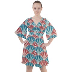 Seamless-patter-peacock Boho Button Up Dress