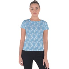 Snowflakes, White Blue Short Sleeve Sports Top  by nateshop