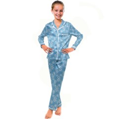 Snowflakes, White Blue Kid s Satin Long Sleeve Pajamas Set by nateshop