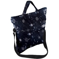 Snowflakes,white,black Fold Over Handle Tote Bag by nateshop