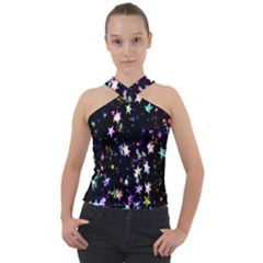 Stars Galaxi Cross Neck Velour Top