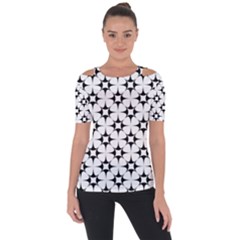 Star-white Triangle Shoulder Cut Out Short Sleeve Top