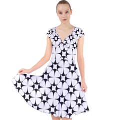 Star-white Triangle Cap Sleeve Front Wrap Midi Dress