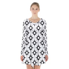 Star-white Triangle Long Sleeve Velvet V-neck Dress