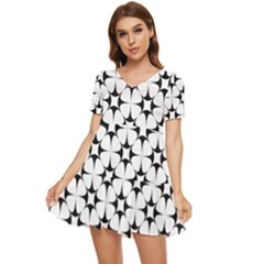 Star-white Triangle Tiered Short Sleeve Babydoll Dress