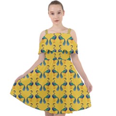 Textile-peacock Cut Out Shoulders Chiffon Dress by nateshop