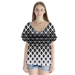 Triangle-black White V-neck Flutter Sleeve Top by nateshop