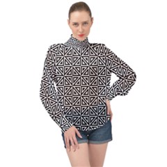 Triangle-black High Neck Long Sleeve Chiffon Top by nateshop