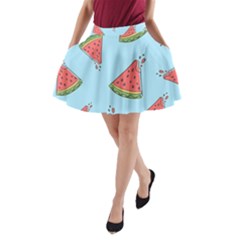 Watermelon-blue A-line Pocket Skirt by nateshop