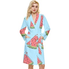 Watermelon-blue Long Sleeve Velour Robe by nateshop