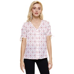 Pattern Christmas Pattern Red Stars Bow Sleeve Button Up Top