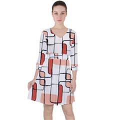 Abstract Seamless Pattern Art Quarter Sleeve Ruffle Waist Dress