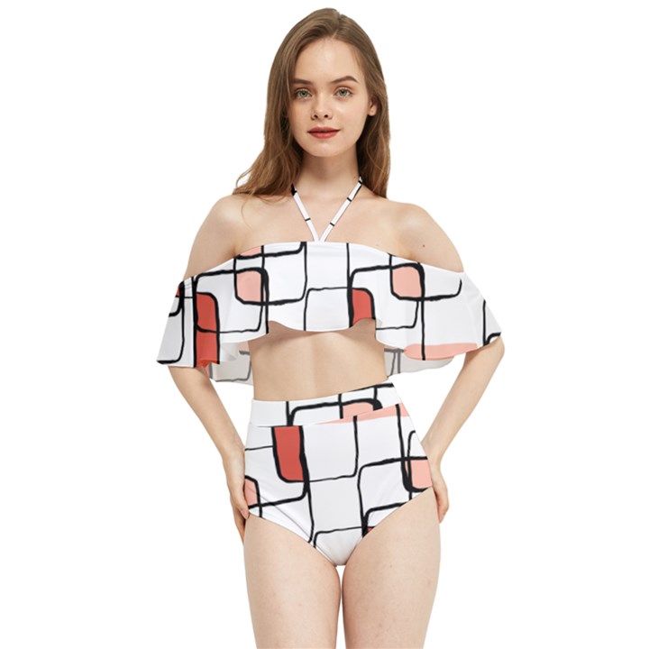 Abstract Seamless Pattern Art Halter Flowy Bikini Set 