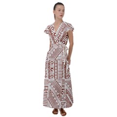 Tribal Pattern Vintage Texture Flutter Sleeve Maxi Dress